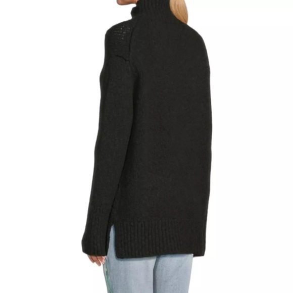 Vince Turtleneck Wool Blend Sweater Green Size L Chunky Knit Side Slits - Picture 2 of 8